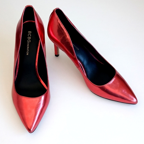 Gorgeous BCBGeneration Metallic Chrome Red 3" Heels 7.5 - Picture 1 of 12